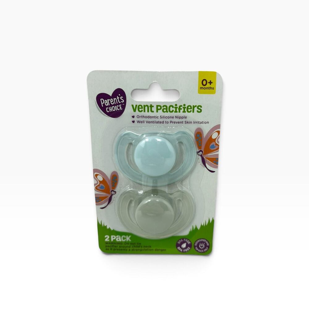Parent’s Choice Vent 0+ M Vent Pacifiers Blue White Orthodontic Silicone Nipple
